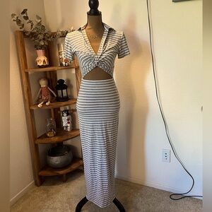 Favorite Daughter Grey & White Horizontal Stripe Horizontal Dress
